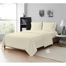 MistyMorning Flat Sheet, Soft & Premium quality Bedding & Linen, Egyptian Cotton with 200 Thread Count. (Cream, Double)