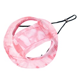 Cat Bucket hat, Dog Round Cap with Ear Holes, Adjustable Sun Protection Sport hat for Small and Medium-Sized Pets. (Pink, S)