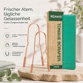 RONAVO Tongue Scraper, 100% Copper (Pack of 2) with Travel Case, Natural Ayurvedic Tongue Cleaner Copper, for Oral Care & Hygiene