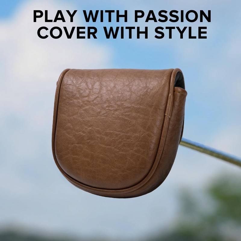 Golf Mallet Putter Cover Headcover, Magnetic Closure Premium Leather Birdie