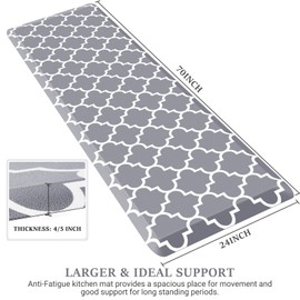WISELIFE Anti Fatigue Floor Mat - 4/5 Inch Thick Kitchen Mat Non Slip Waterproof Heavy Duty Ergonomic Comfort Mat Durable for Home, Office, Sink, Laundry,(24" x 70", Grey)