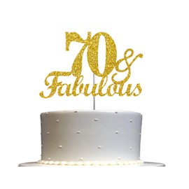 70 & Fabulous decoración para tartas con purpurina dorada, ideas de decoración para fiestas de cumpleaños 70, calidad premium, resistente purpurina de doble cara, palo de acrílico. Fabricado en Estados Unidos (70)