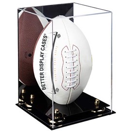 Better Display Cases Acrylic Football Display Case Vertical with Mirror and Gold Risers (A060-GR)