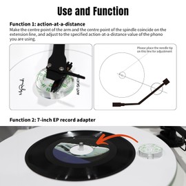 Record Adapter 7" EP Record Player Accessory 45 Turn Adapter for Big Hole Record Clear Acrylic Material with Distance Calibration Scale