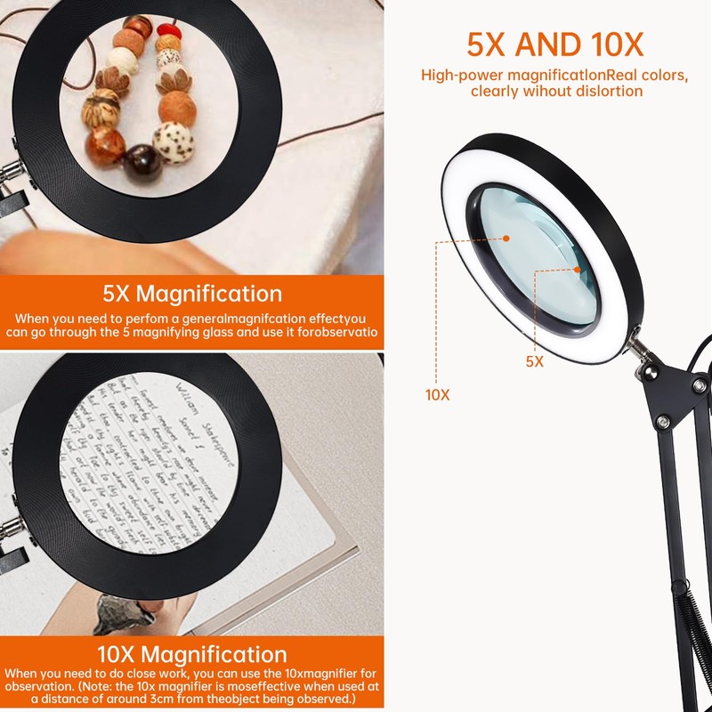 10x Magnifying Glass with Light, 3 Color Modes Dimmable LED