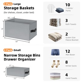 Criusia 7 Pack Fabric Storage Baskets for Organizing - 2 Sizes Storage Bins Perfect for Closet and Drawer Organization - Bedroom Dorm Room Apartment Essentials Storage Box for Clothes Blanket