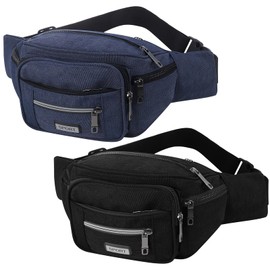 Meng Jiaran 2 Pack Bum Bag, Bumbags for Men Ladies, Blue Black Fanny Pack, Fashion Buckle Design Adjustable Bumbag for Sport Outdoors Walking Running Travel