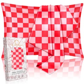 Miss Adola 2 Pack Mulberry Silk Pillowcase for Hair and Skin - Standard Size 26 x 20 Inches with Hidden Zipper PK Check 19 Momme Soft Sleeping Silk Pillow Case for Women, Moms