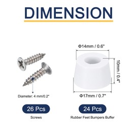 uxcell 24pcs Rubber Feet Bumpers Buffer Non-Slip Rubber Feet Pad with 4mm Screws for Cutting Board, Cutting Board Feet Non-Slip, Cutting Board Rubber Feet (White, 0.4" H x 0.7" D)