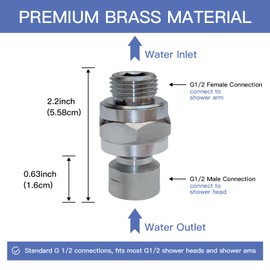 1 Pcs Adjustable Shower Arm Connector Universal Shower Head Swivel Ball Adapter Showering Component Adjustable Pivot Ball for Quickly Connect the Shower Arm and Shower Head (Silver)