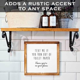 Text Me if You Run Out of Toilet Paper Sign - Funny Farmhouse Decor Sign, Cute Guest Bathroom Decor Wall Art Rustic Home Decor Modern Farmhouse Sign for Bathroom Wall with Funny Quotes 12x12 Inch