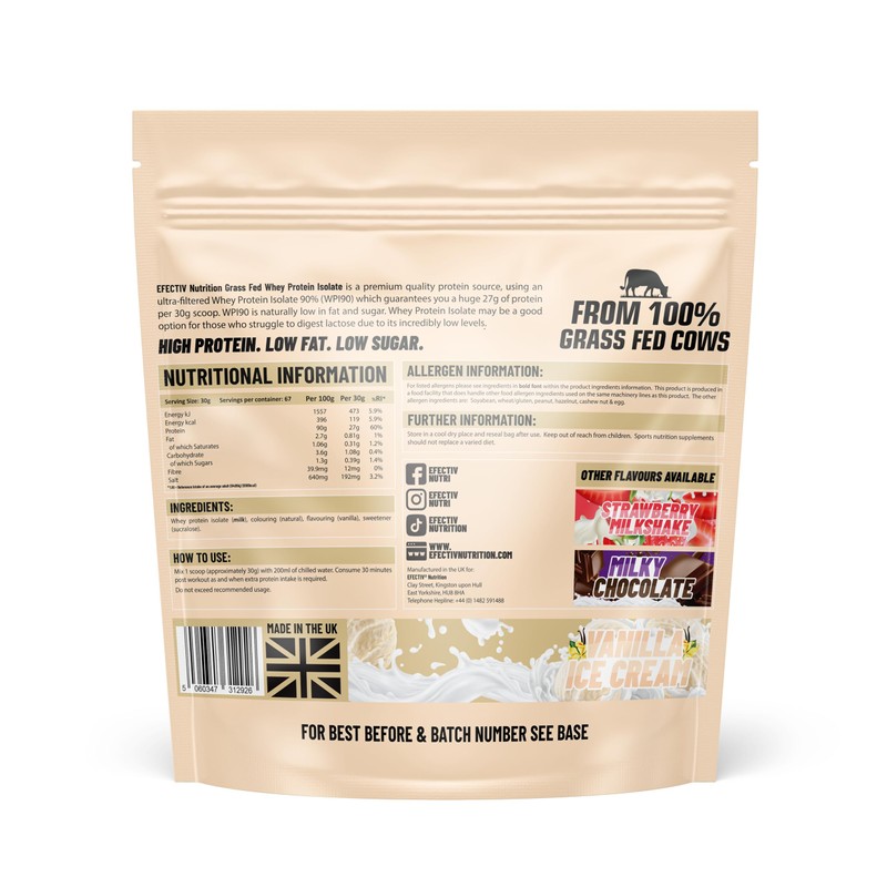 EFECTIV Grass Fed Whey Protein Isolate | 90% Protein Content