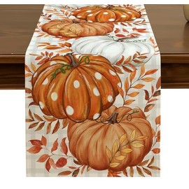 Calabazas - Camino de mesa de otoño de 13 x 72 pulgadas, hojas de otoño de temporada de Acción de Gracias, cosecha, cocina, mesa de comedor, decoración para interiores y exteriores, decoración de