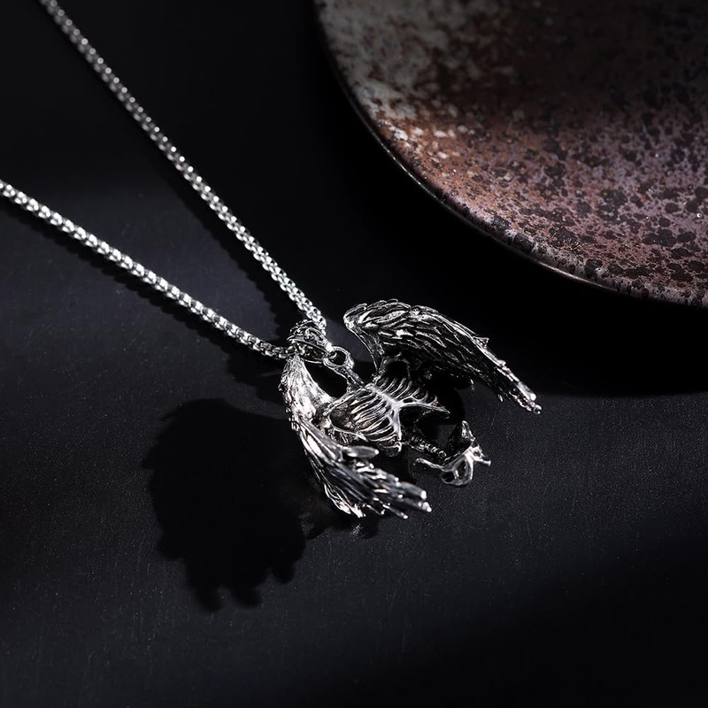 YZMOXNL Skull Necklace Punk Skeleton Wings Pendant Choker Goth Halloween