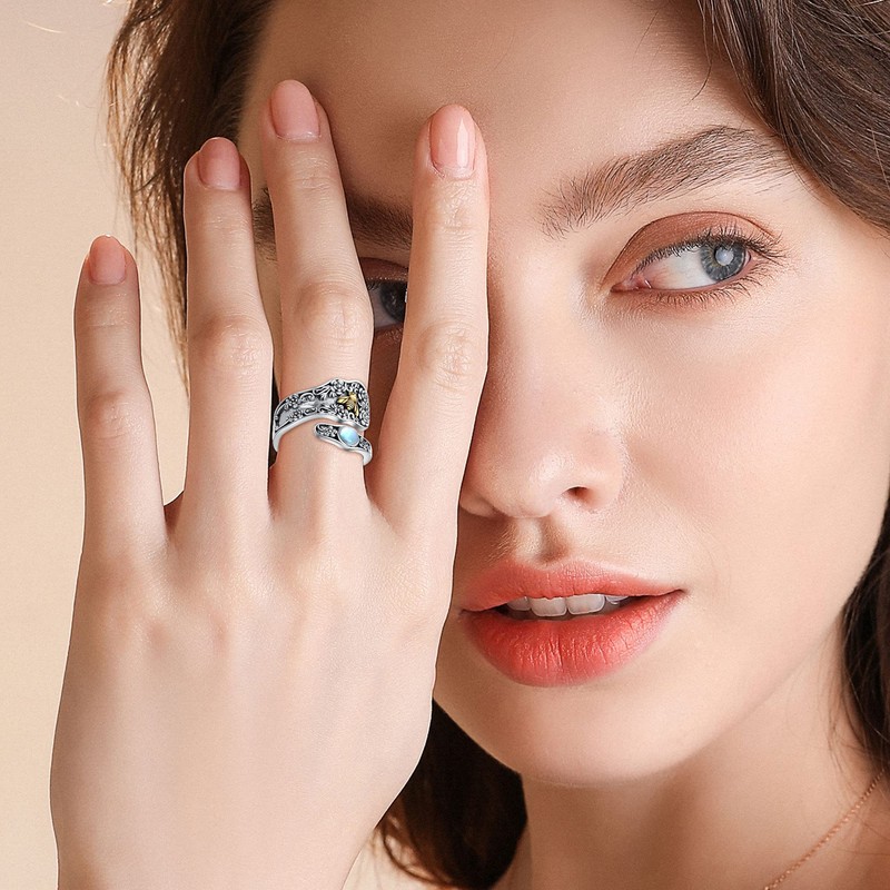 HUKKUN Bee/Skull Spoon Ring Sterling Silve Turquoise/Amethyst/Opal/Moonstone/Lapis Lazuli/Malachite Spoon Rings