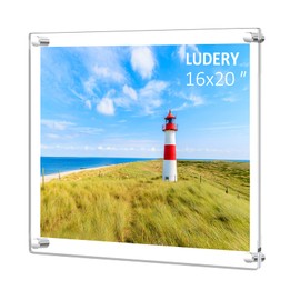 Ludery 16x20 Clear Acrylic Wall Mount Floating Frameless Picture Frame,Clear Acrylic Photo Frame for Wall, Frameless Picture Frame Panel For Degree Certificat, artwork and family portraits