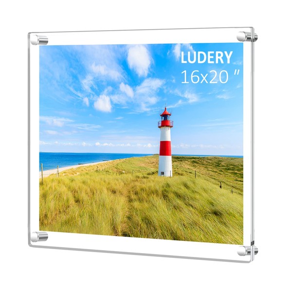 Ludery 16x20 Clear Acrylic Wall Mount Floating Frameless Picture Frame,Clear