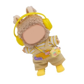 15-17cm Doll Clothes - Luxury Chic Style Set for 17cm Dolls, Premium Doll Outfit with Accessories-Khaki Rompers + Yellow Striped T-Shirt + Shoes + Headset + Camera
