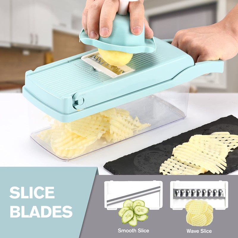 KEOUKE Vegetable Chopper Mandoline Slicer Blue - 12 in 1