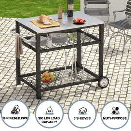 GHENOVA Movable Food Prep and Work Cart Table Stainless Steel Grill Cart Modular Table with Wheels and Handle Double-Shelf Commercial Kitchen Table Heavy Duty Grill Cart Outdoor Cart
