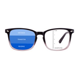 LAMBBAA Vintage Square Progressive Multifocal Presbyopic Glasses, Anti-Blue Light Glasses for Men Women Readers (Black Purple +0.50/+2.75 Magnification)