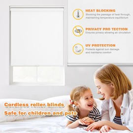 Blackout Roller Shades for Windows, Cordless Free-Stop Blinds with Thermal Insulated,UV Protection Fabric. Pull Down Room Darkening Door Blinds for Home, Office Easy to Install(57" W x 72" H,White)
