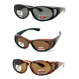 Pink Ribbon Shades The High Demand 3 Pair Fit Over Wrap Sunglasses Polarized Lens Wear Over Eyeglasses (3 Pair Black/Brown/Tortoise)