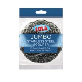 Stainless Steel Wool Scourer -Jumbo Sized- 35 Grams, by LOLA, Curled Flat Wire, Cleans Caked On & Baked On Messes on Cookware, 1 Pack