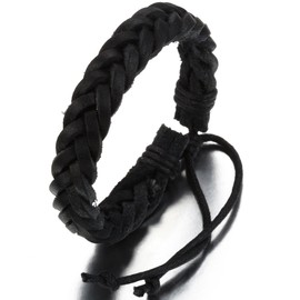 JewelryWe 2-Pack Wave Leather Black & White Bracelets - Adjustable Wristband - Great for Men, Women, Teens, Boys, Girls (with Gift Bag)