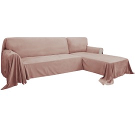 Easy-Going Luxury Velvet Sectional Couch Covers for Living Room, Sofa Cover for L Shaped Sofa Couch, Two-Piece Chaise Lounge Sofa Slipcovers for Family (Pink, Small)