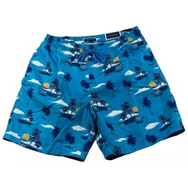 Club Room Shorts Mens size Medium Blue Palm Trees Camper R Mesh Lined Swim New