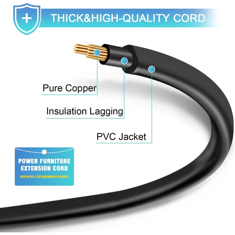 Sopito Extension Power Cord for Recliner, 4 Ft 2 Pin