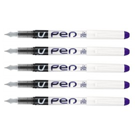 PILOT Pack of 5 Disposable Fountain Pens V-Pen Erasable Medium Nib Purple