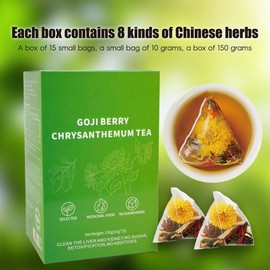 Goji Berry Chrysanthemum Tea [CM] GojiBerry Dandelion Chrysanthemum Medlar honeysuckle | with a Natural Blend of 8 Herbal Ingredients | 150g per Pack - quantity: 45 Count ( Pack of 3 )