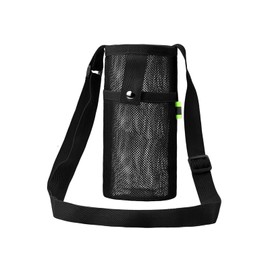 DHWEKU 1 x Water Bottle Holder with Adjustable Shoulder Strap - Portable Water Bottle Bag for Sports, Hiking, Travel, Camping - Mesh Case for Bottles - Black, black