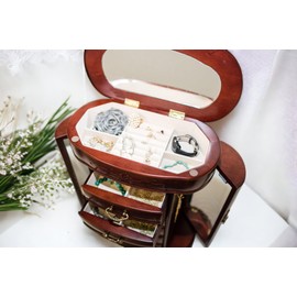 Hives and Honey Patricia Etched Glass Mahogany Jewelry Chest Jewelry Box