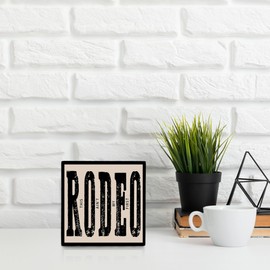 OFlich Western Desk Decor, Western Rodeo Wood Block Plaque Box Sign for Country Home College Dorm Shelf Table Decor 5x5 Inch, Western Room Decor, Western Decor for Home