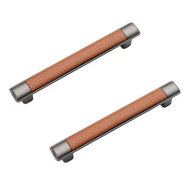 LFWATAXY 2PCS leather handle-Genuine Leather，Kitchen Cabinet Door Handles and Pulls，Surface Leather Furniture Pull，Hardware Handles for Furniture Dresser Drawer with Screws (128mm)