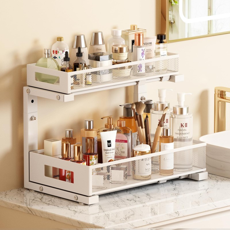 2-Pack Under Sink Storage Organizer, Large 2-Tier Elegant Mesh Pull