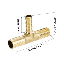 uxcell Reducing Barb Hose Fitting Tee T Shape Pipe Connector Brass 3/8" x 3/8" x 1/4" 2Pcs