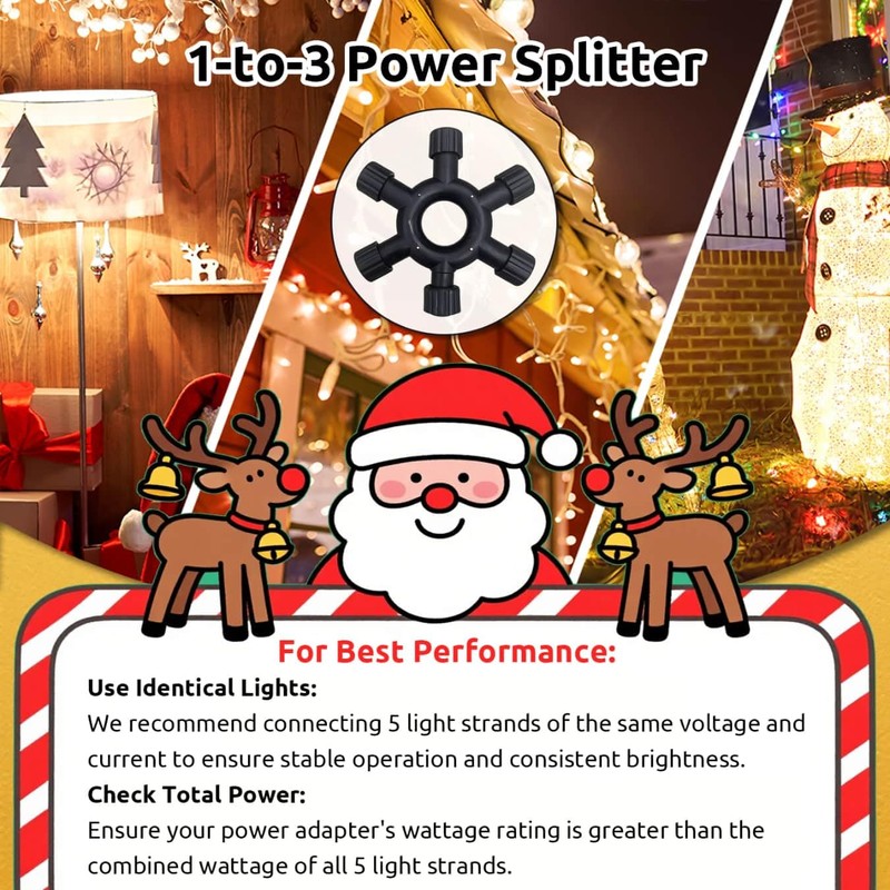 Dekofun Christmas Light Splitter Connector, 2 Pin 1-to-5 Fairy Lights