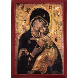 Wooden Greek Orthodox Christian Ancient Icon Saint Mary/Holy Virgin Mary/Theotokos/Virgin of Vladimir (5.5" x 7.5")
