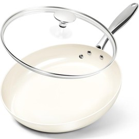 MICHELANGELO Small Frying Pan with Lid, 8 Inch Non Stick Fry Pan, Non Toxic Ceramic Skillet, Oven Safe, Induction Compatible, White - Size: 12 inch