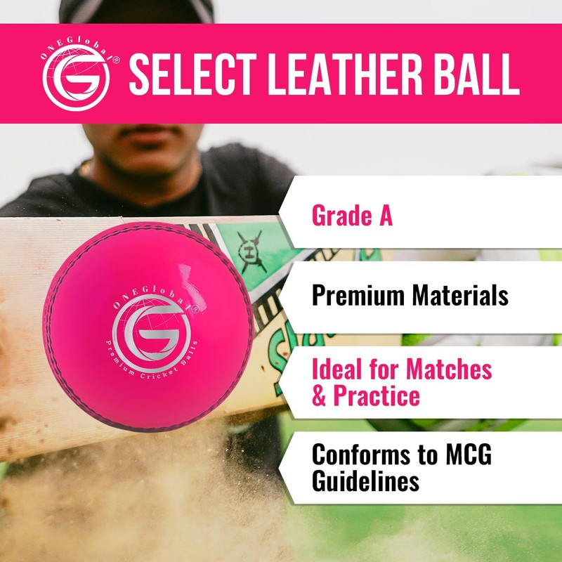 ONEGlobal Select Leather Cricket Ball | 100% Handcrafted, 156g -