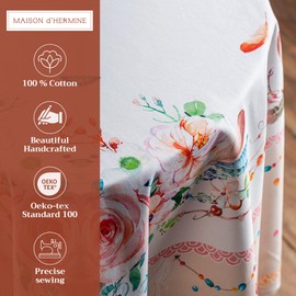 Maison d' Hermine Table Cloth Round Table 100% Cotton 69 Inches Tablecloth Reusable Decorative Everyday Use for Dining Room, Farmhouse, Home Party, Festive & Wedding Spring Summer - Ibiza - Beige