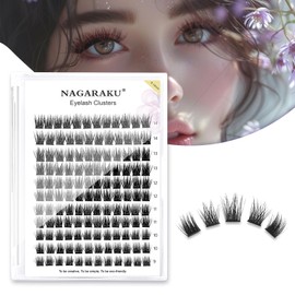 NAGARAKU DIY T50 Cluster Eyelash Extensions, Pack of 108, Wide Stem, Individual Eyelashes, Natural Black, Soft Volume False Eyelashes, Personal Makeup Use (0.07 C Curl 12 mm)