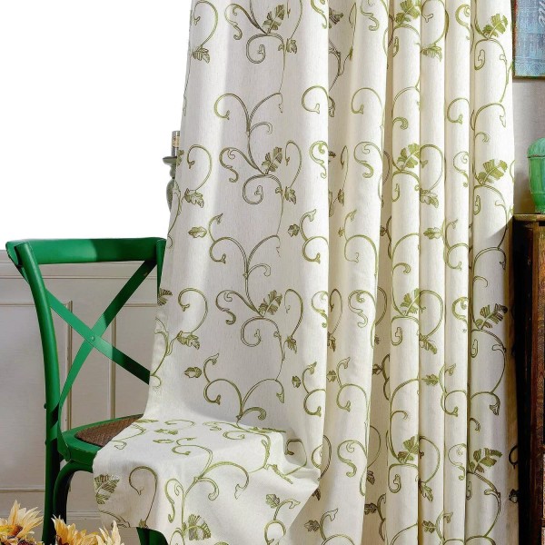 VOGOL 2 Panels Ultra Sleep Vines Embroidered Faux Linen Grommet