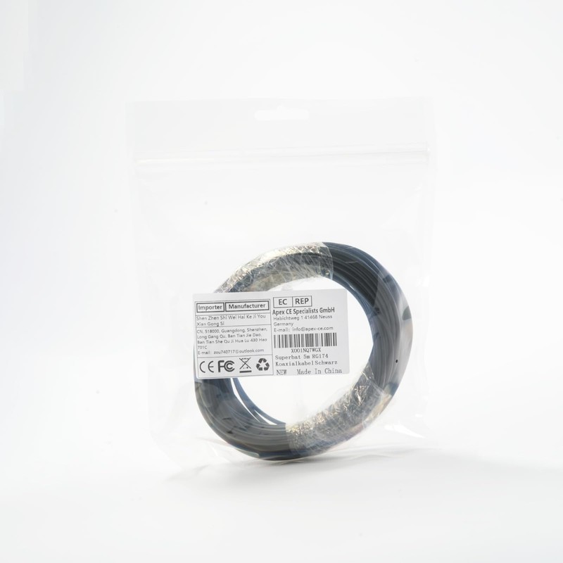 Superbat RF RG174 Coaxial Cable 17ft (518cm) 50 Ohm Mini