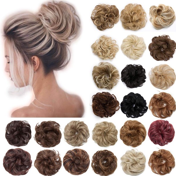 S-noilite Hair Bun Extensions Messy Wavy Curly 2 Pieces Dish Donut Scrunchie Hairpiece Accessories Chignons Updo Ponytail Pony Tail Synthetic Hair Extension for Women Girl -2 Piece 80G Silver Grey