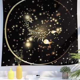 Berkin Arts Decor Tapestry with Gold Constellations Zodiac Signs Symbols Icons Wall Hanging Aesthetic Backdrop Scorpio Teens Psychedelic for Bedroom 59.1 x 78.7 Inch
